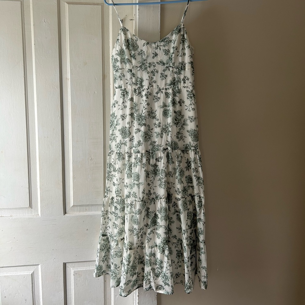 Elegant Floral Maxi Dress in Green and White